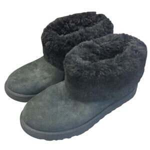 Ugg Black Classic Mini Fluff Shearling Sheepsksin Cuff Boot Sz 8 Cozycore Lounge